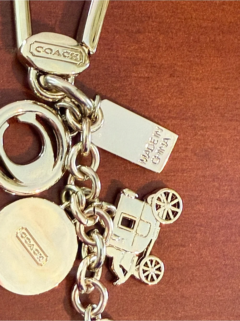 Coach Charm Keychain Clip Horse & Carriage Pink Heart Lock Gold Tone Accessory